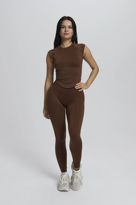  Zestaw POWER Legginsy + T-shirt ciemny brąz